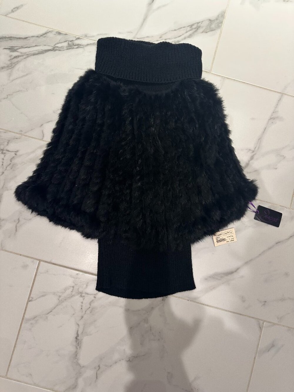 NWT Leather & Fur Ranch Genuine Knit Rabbit Fur Sweater Black